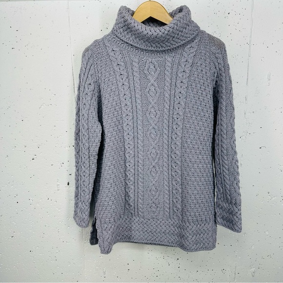 Carraig Donn Irish XL Gray 100% Wool Fisherman  Cable Knit Turtleneck Sweater - Picture 2 of 13